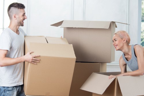 Professional movers carrying household items for a same day move